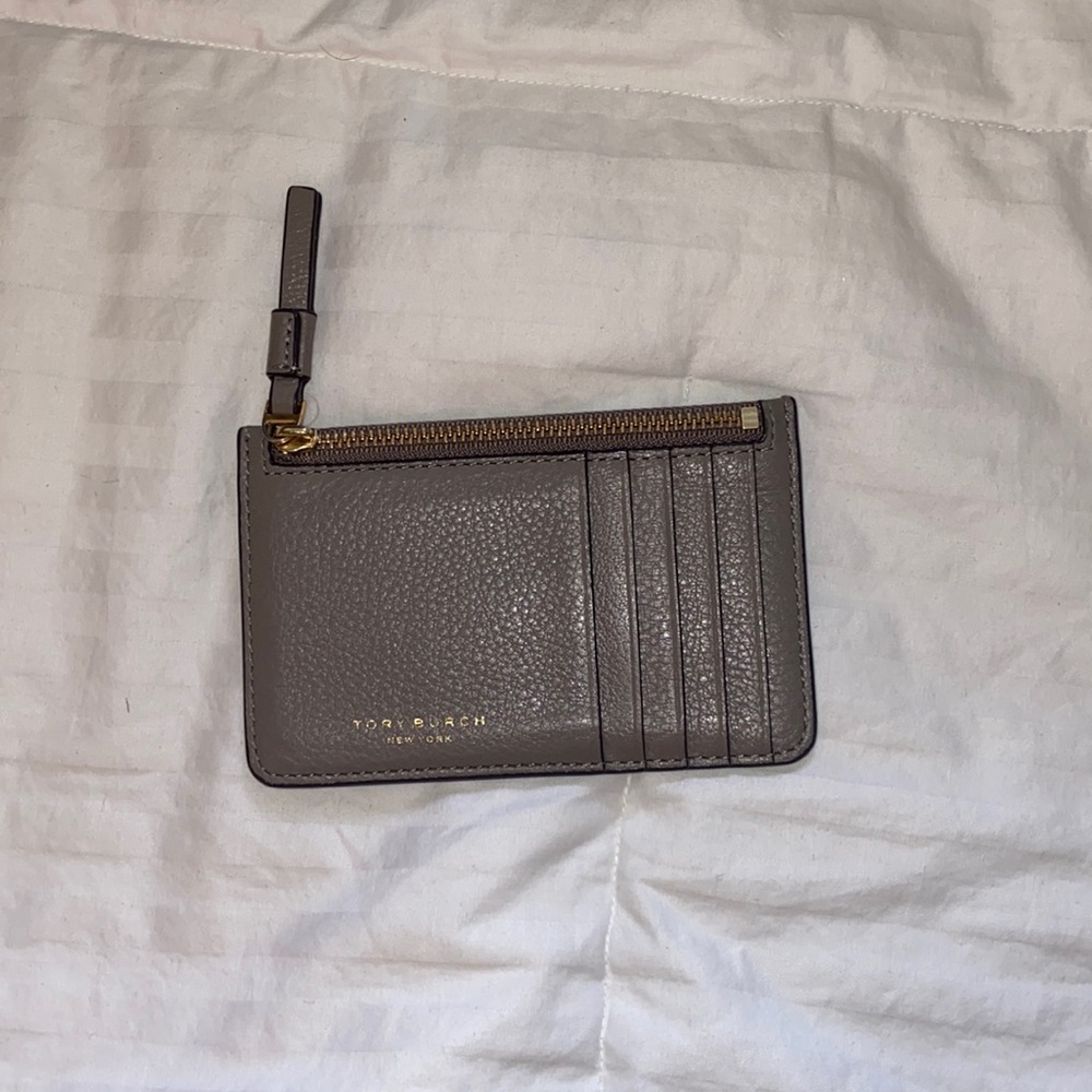 Tory Burch grey card holder with zip pocket